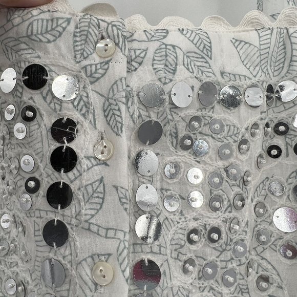 Juliet Dunn Cotton Tie Shoulder Midi Dress White/Denim Blue sz 2/M/6-8 $443 NWT - Picture 4 of 11